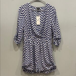 Chevron Patterned Romper blue and white medium new
